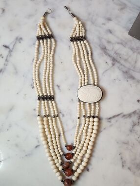 Vintage Tribal Ox Bone Breastplate Bib 1990's BOHO Beaded Necklace
